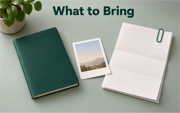 Illustration of a plain booklet, a blank photo and a folded document, the documents to bring for a Korea residence card